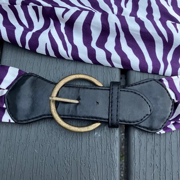 White and purple zebra satin fabric belt Y2K 2000s animal print bohemian - Picture 2 of 8